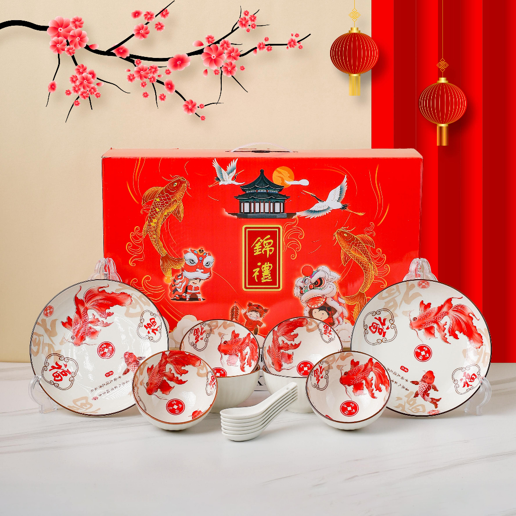 [SET BESAR] Hampers Imlek Set Mangkok Keramik Premium Peralatan Makan /  Set Piring Mangkok Keramik 