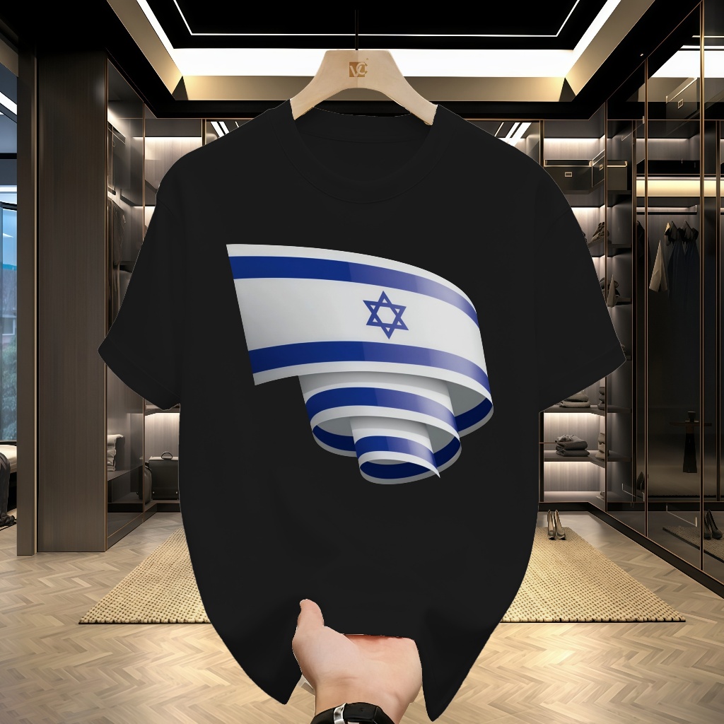 Kaos Pria Sepak Bola Hari Israel Melengkung Bendera Israel