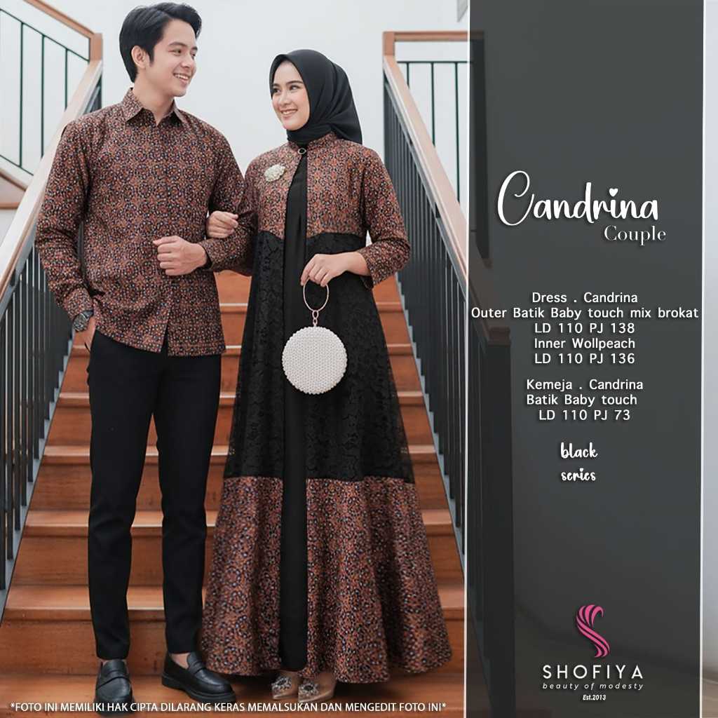 Baju Couple Pasangan Batik Candrina Original SHOFIYA Gamis Outer Brokat Mix Wollpeach Kemeja Lengan 