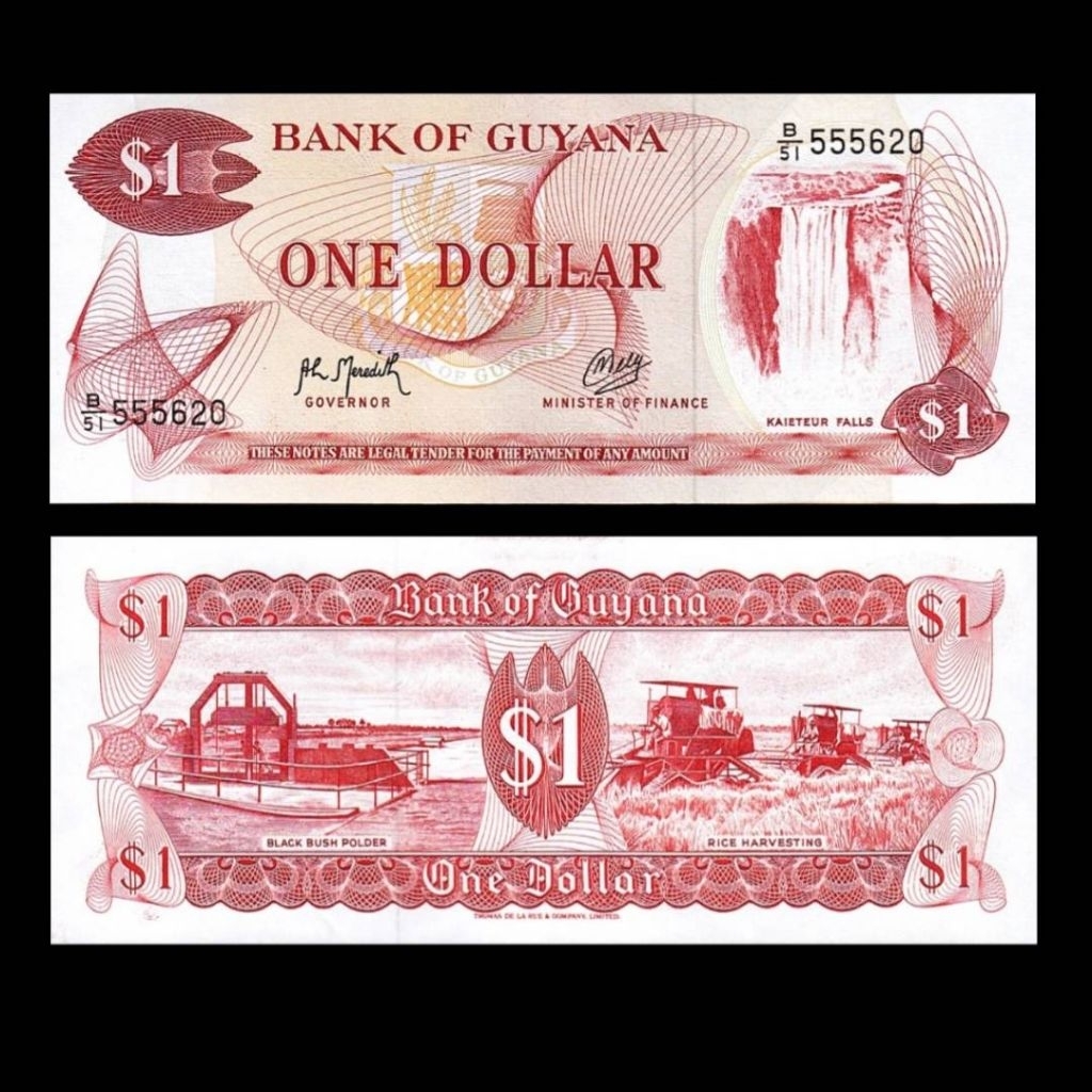UANG GUYANA 1 DOLLAR 1992 UNC GRESS ORIGINAL