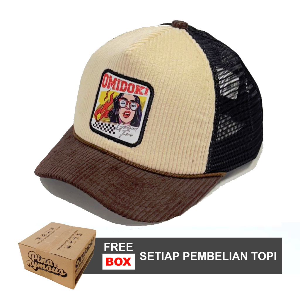 Trucker Hat Corduroy Visor Pendek Omidoki Yamata Coklat Cream Hitam