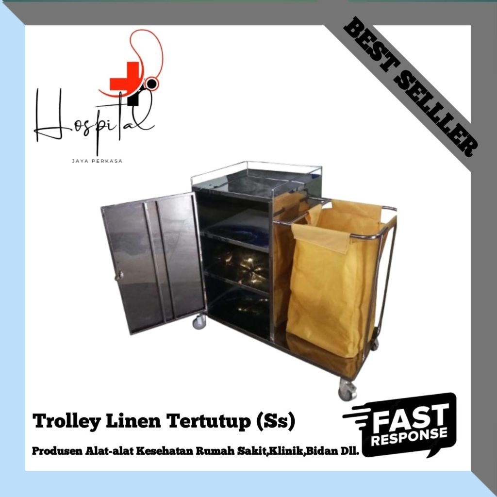Trolley linen Tertutup (Ss),Troli Loundry Rumah Sakit,Klinik,Puskesmas,Bidan,Dll.