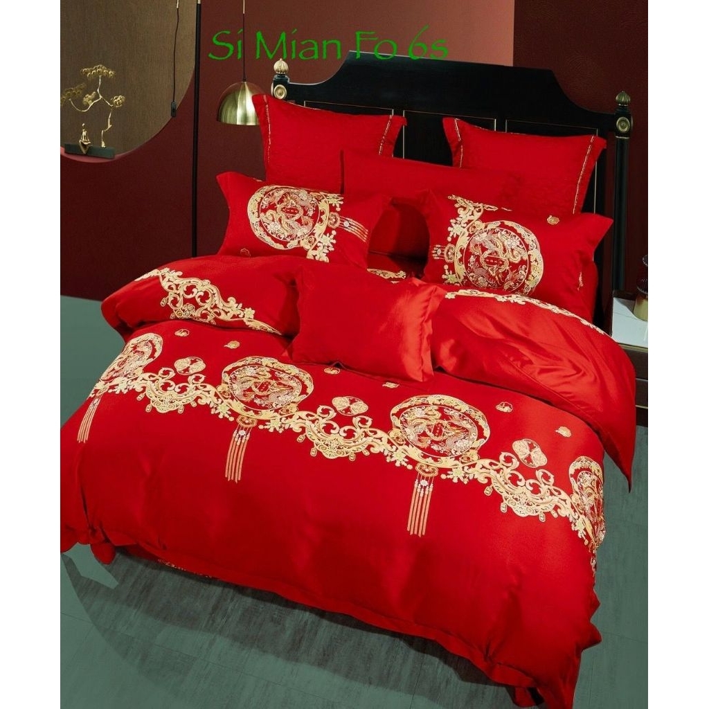 sprei bedcover selimut tencel 60s sutra organik silk  organic shuang xi pengantin merah wedding cina