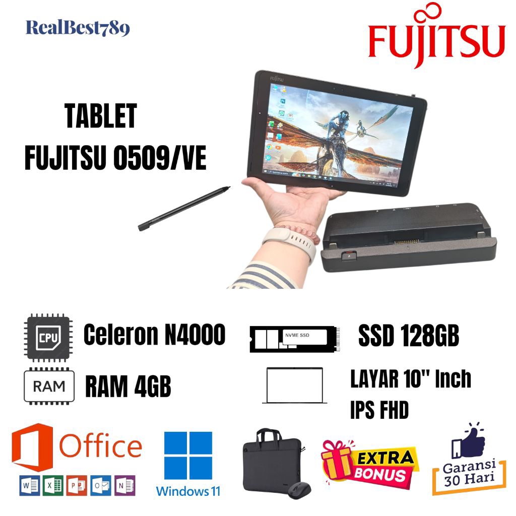 Tablet Windows Fujitsu Arrows Q509 Intel Celeron N4000 RAM 4GB SSD 128GB 10" Touchscreen SECOND