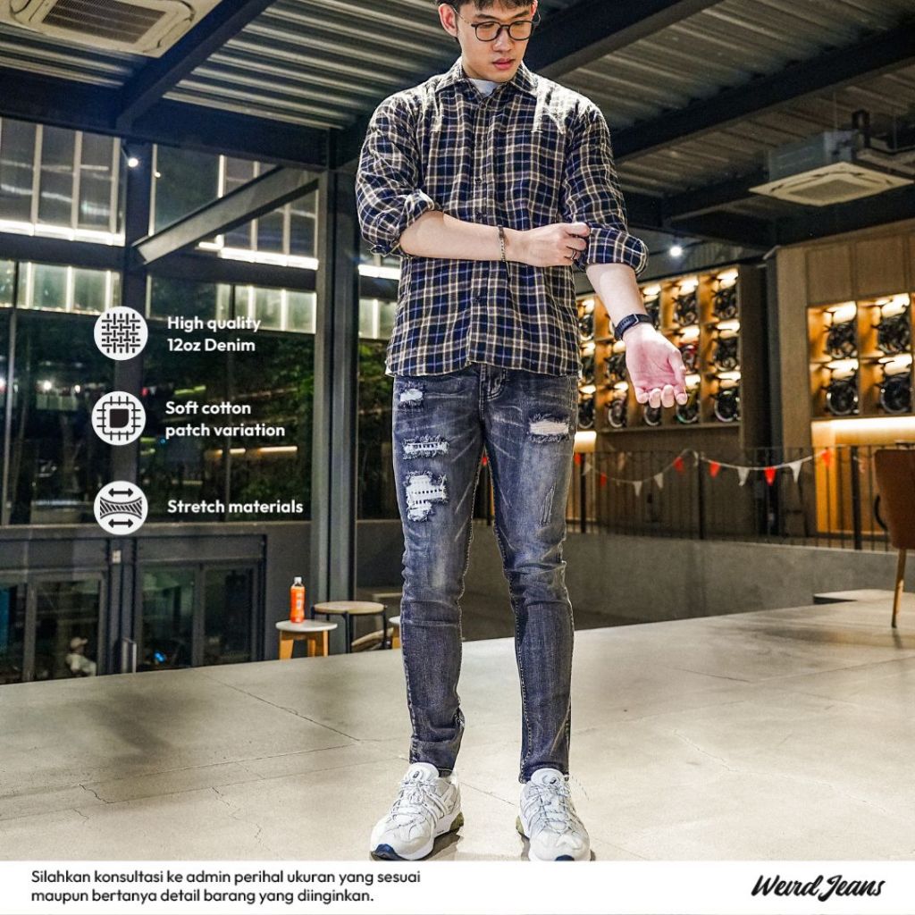 Weird Jeans - Dawn Grey - Celana Jeans Panjang Pria Slimfit Ripped Jeans Stretch