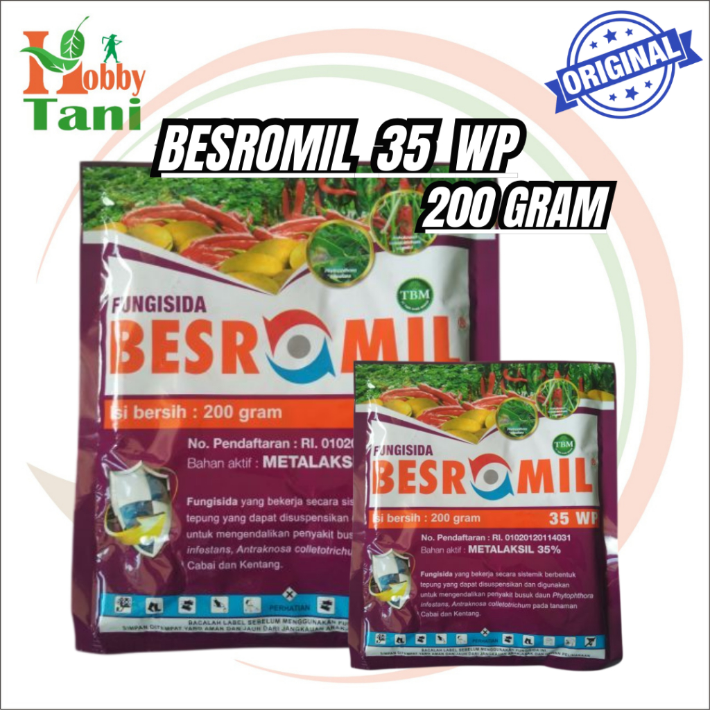 FUNGISIDA BESROMIL 35WP Fungisida Sistemik Metalaksil 35% 200g Anti Busuk Daun Cabai Kentang