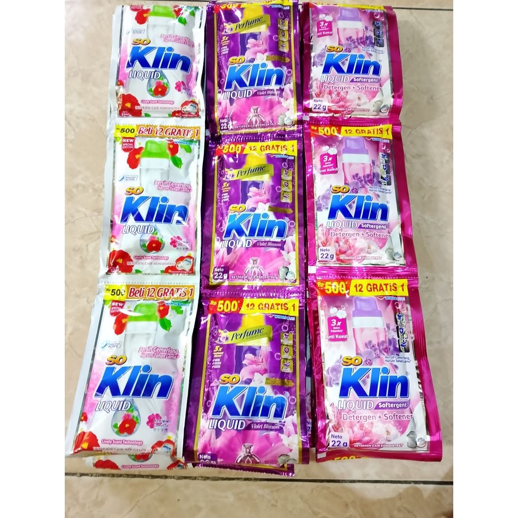 Soklin Deterjen Bubuk 24 Sachet - Softergent, Deterjen Cair 24 Sachet, Liquid Softergent 24 Sachet