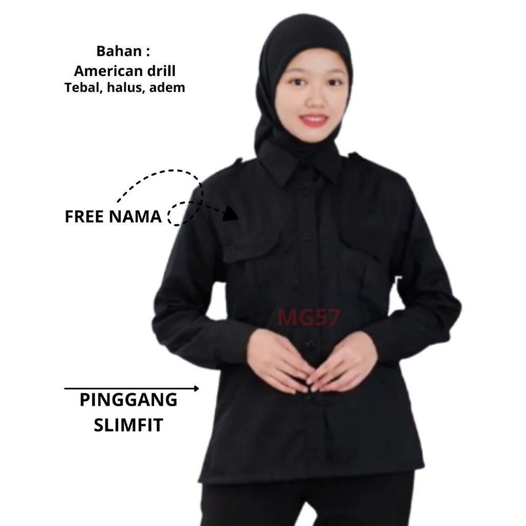 Baju pdh pdl hitam wanita lengan panjang free nama