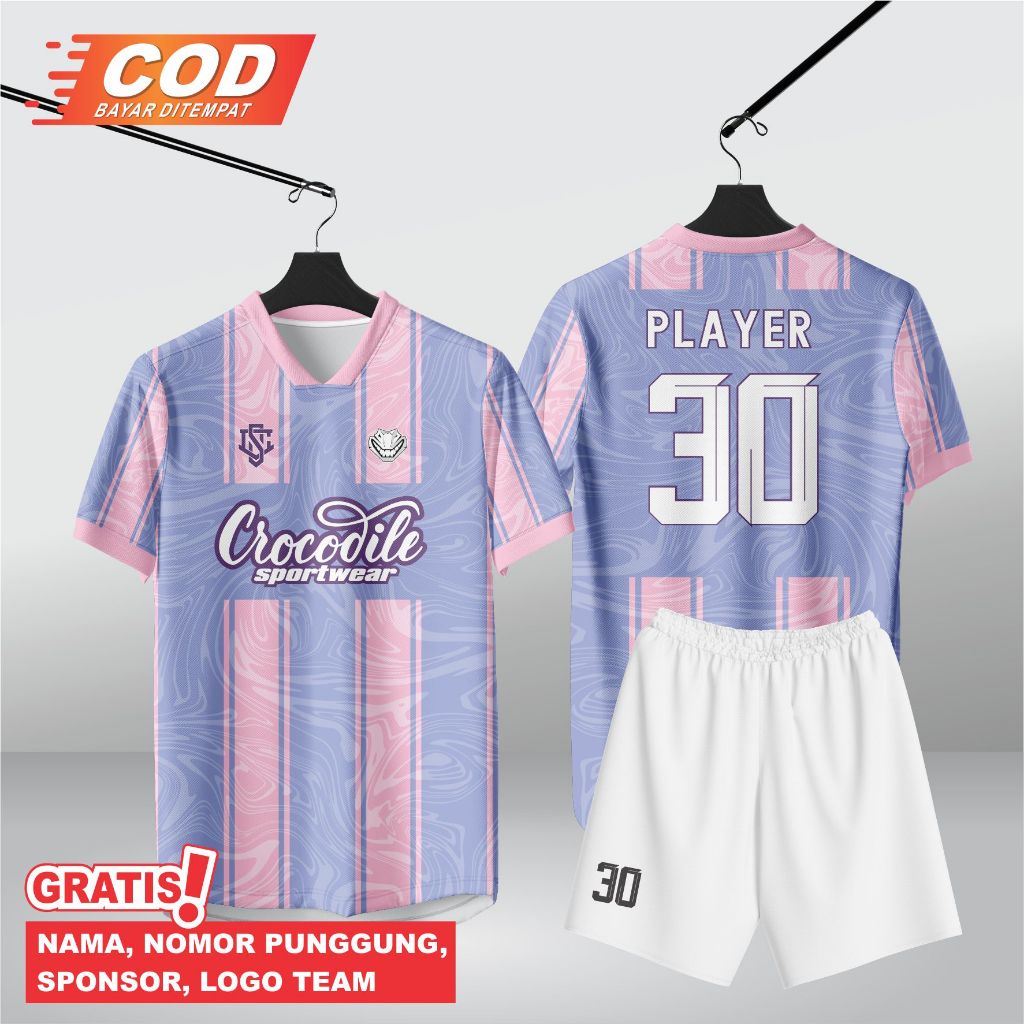 BAJU SEPAK BOLA, KAOS Jersey Futsal Pink Warna Ungu Dengan Custom Nama dan Nomor Punggung Gratis