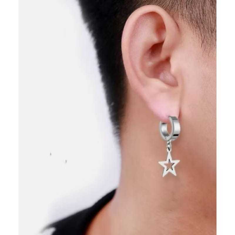 Anting Jepit Tindik Titanium Silver Bismuth Magnet Pria Korea Style Baru