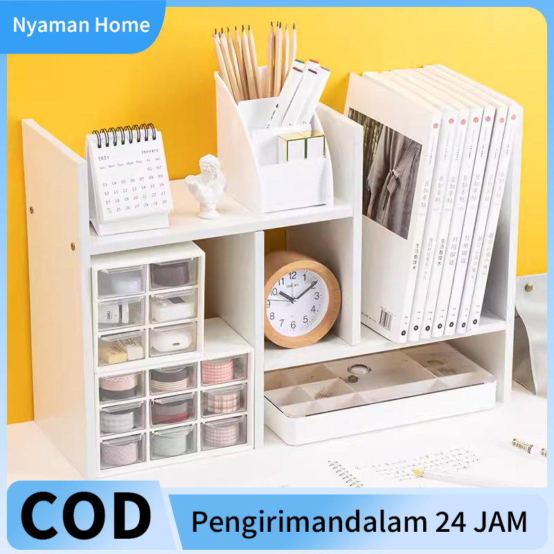 COD Rak Buku Rak Kayu Serbaguna Meja Rak Buku Kayu Lemari Portable Susun  Rak Serbaguna Minimalis Se