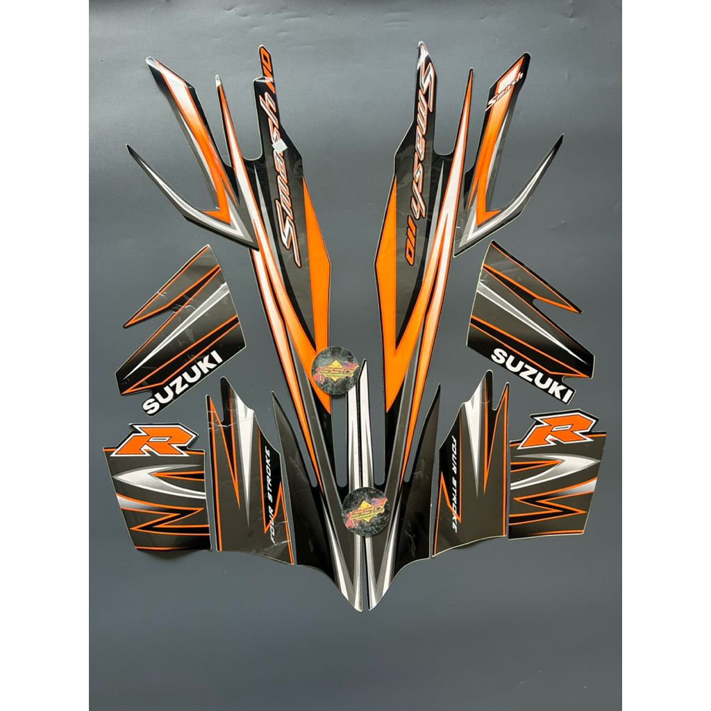 STRIPING STIKER SMASH R NEW 2008 2009 BODY HITAM FULL LIS ORANGE OREN