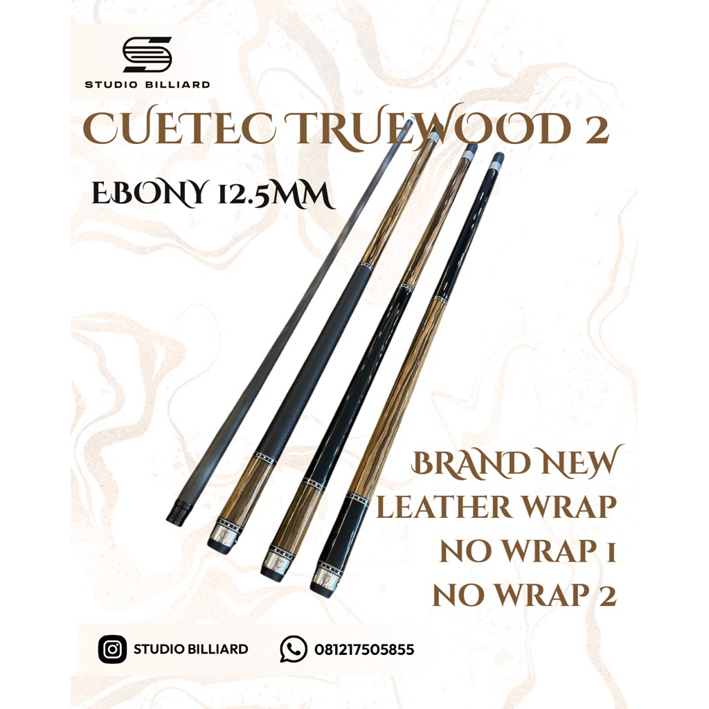 cuetec truewood gen 2 ebony leather wrap / no wrap baru
