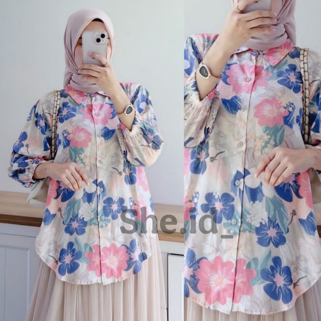 Blus / kemeja wanita bahan rayon motif bunga • blus / kemeja ukuran standart-jumbo bahan adem lembut