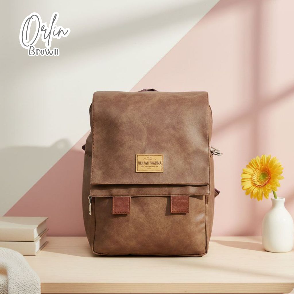 Rumah Warna Tas Ransel ada slot Laptop Size 25.5 x 14.5 x 40 cm Orlin Brown