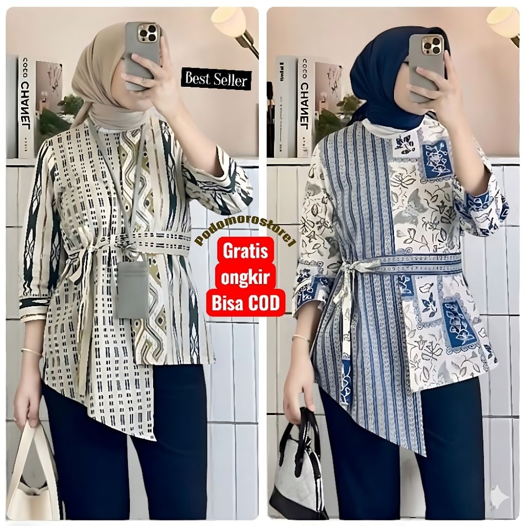 Batik Kerja Premium Motif Songket Atasan Batik Wanita Modern Lengan Panjang Kombinasi