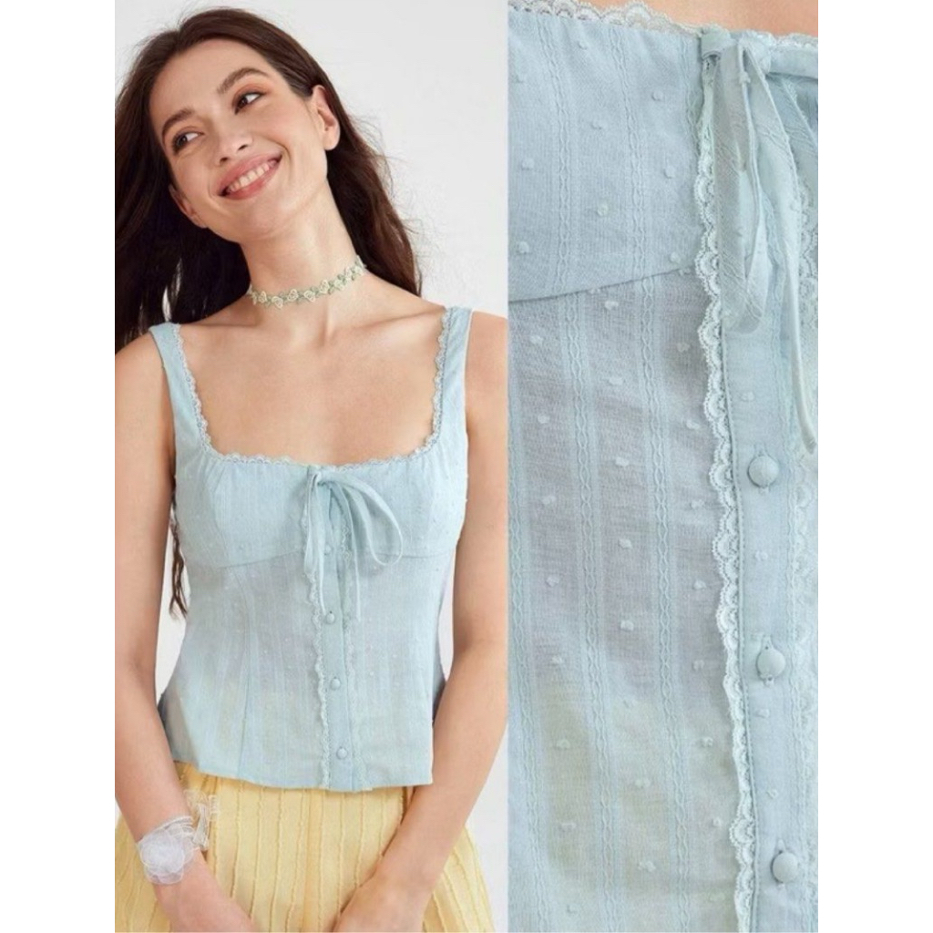 [Brand New] Shein - blue green simple camisole cami top tanktop crop with tie shoulder strap coquett