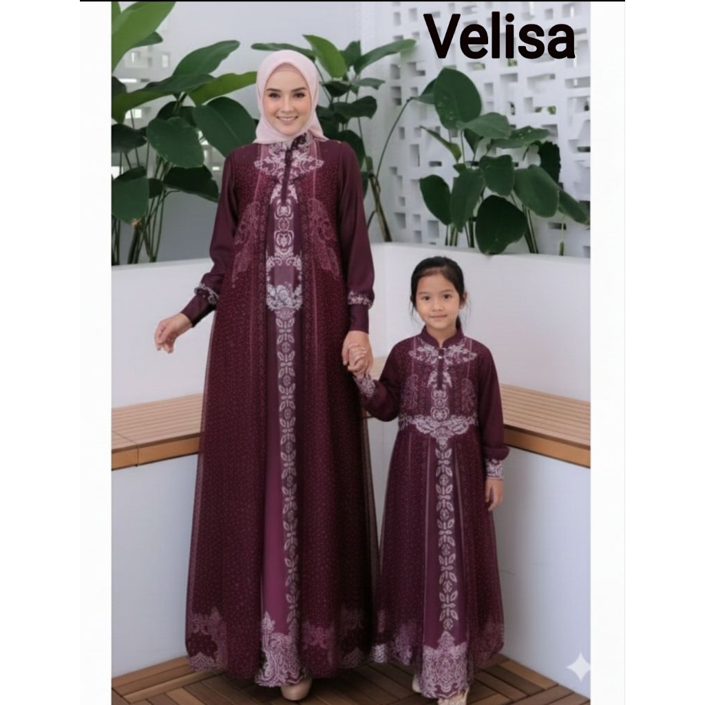 Couple ibu + anak  Dress Silky dpn-blkg full motif