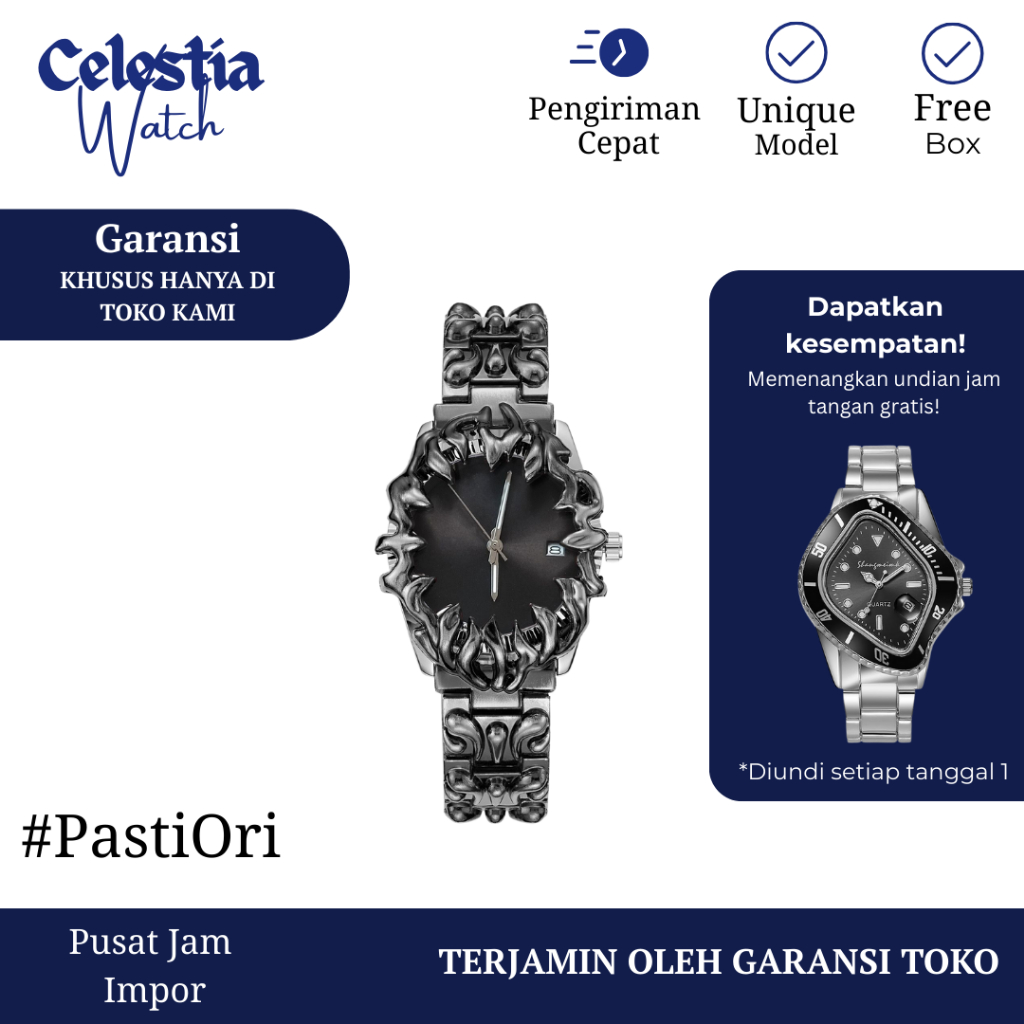 Jam Tangan Pria Model Gothic Skena Original Homage Movement Quartz Warna Hitam Bergaransi