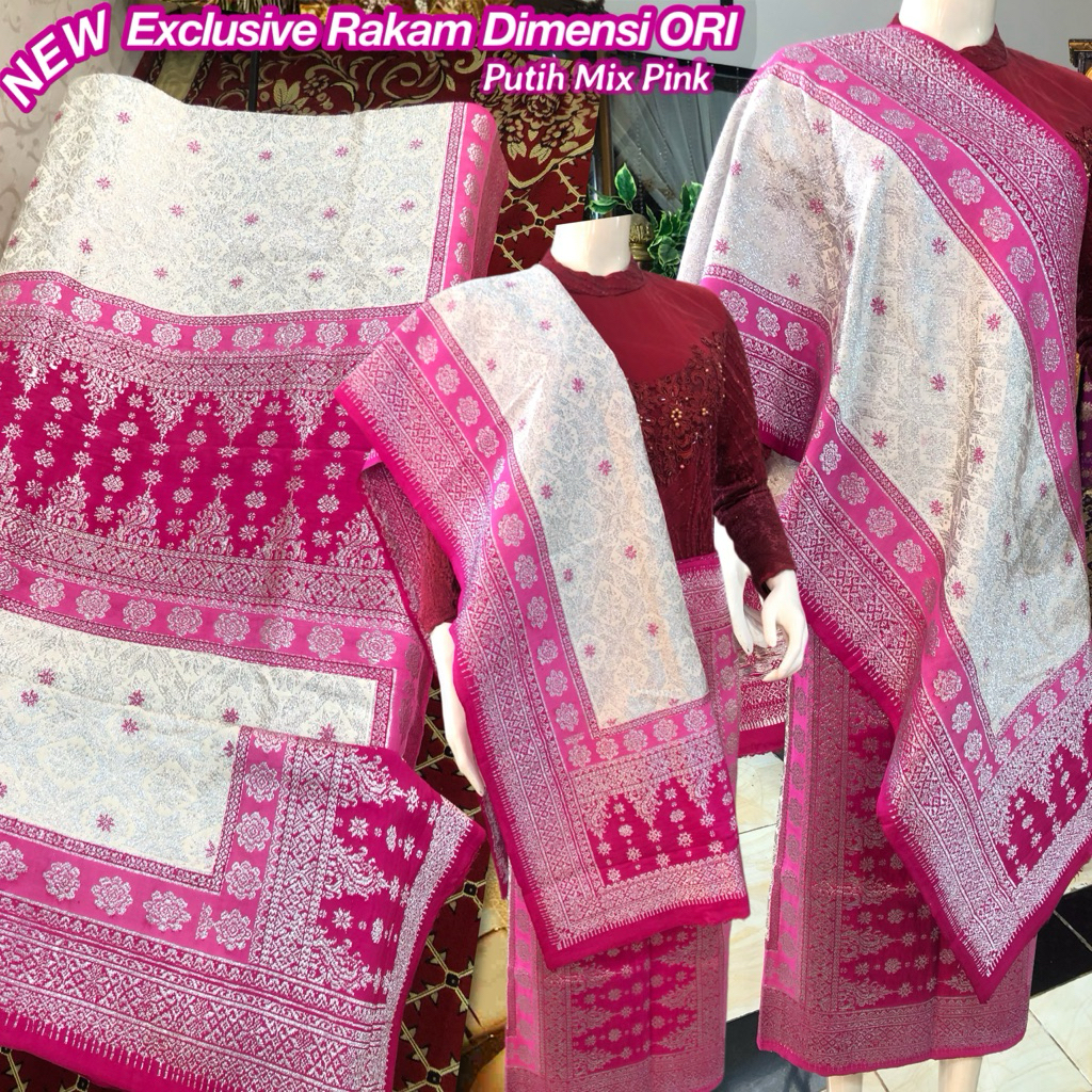 NEW Exclusive Songket Rakam Dimensi ORI /Putih  mix pink/ songket tenun asli palembang /ilham songke
