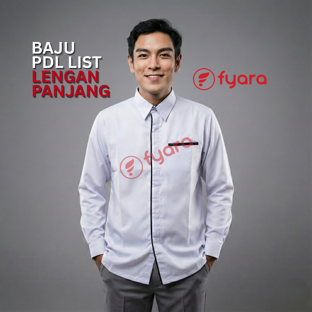 Seragam Kemeja PDL Putih Motif Garis - Baju Kerja ASN PNS Kantor Premium American Drill Pria Wanita