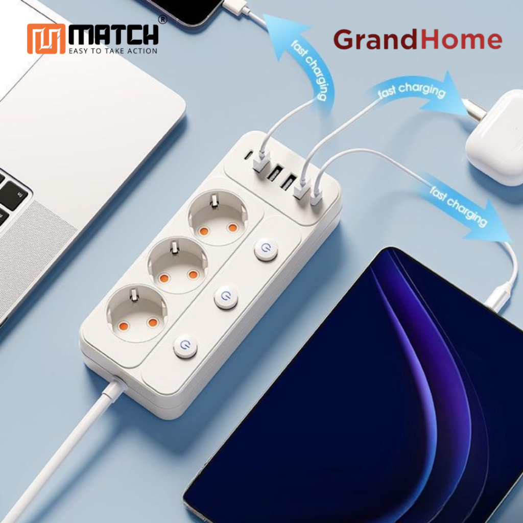 Stop Kontak Panjang 5 Lubang USB Charger | Saklar Individual | Cocok Rumah & Kantor