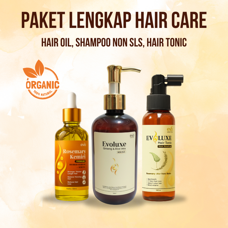 Hair Oil Rosemary Kemiri, Shampoo Non SLS Ginseng Aloe Vera, Hair Tonic Biotin Anti Rontok
