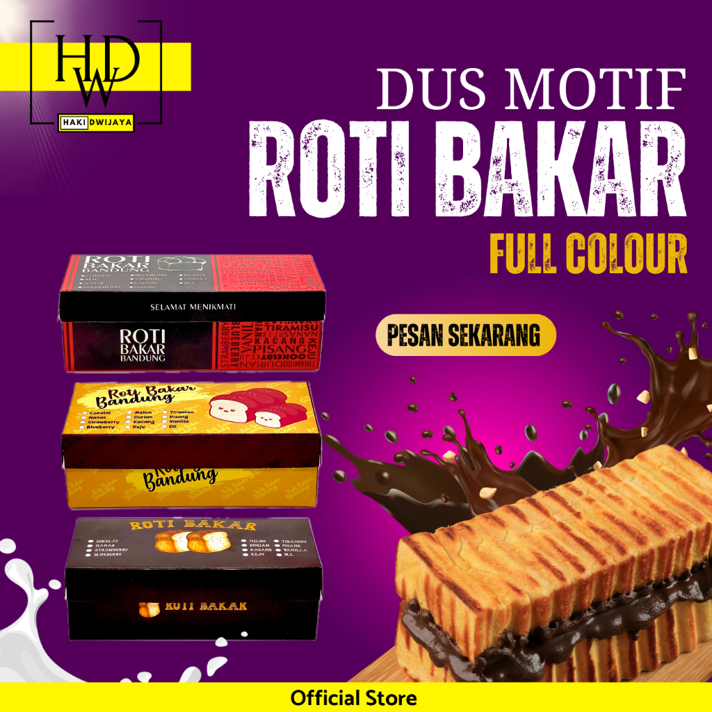 Kemasan Dus Roti Bakar Bandung Motif Full Colour Tebal dan Elegan Cocok untuk Usaha Roti Bakar