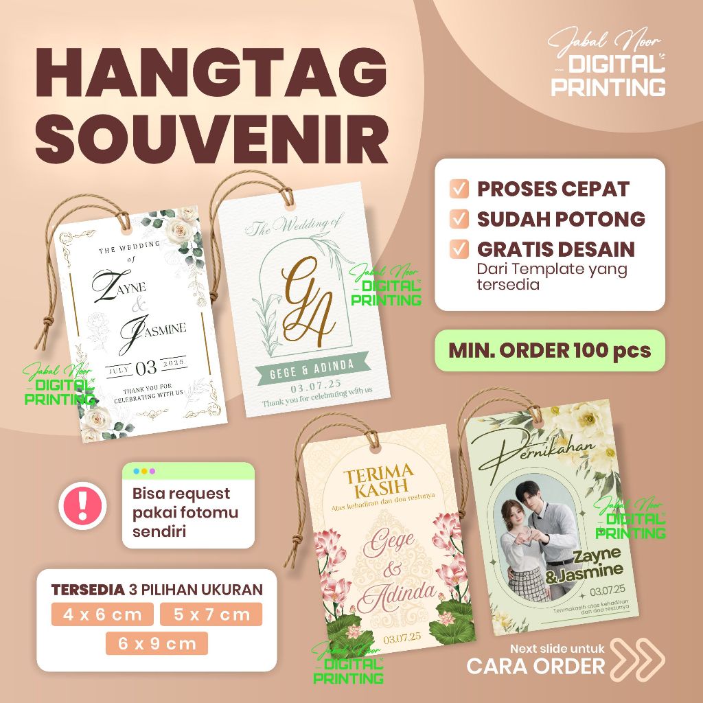 Hangtag Souvenir Pernikahan Foto - Kartu Ucapan Terima Kasih Wedding + Tali