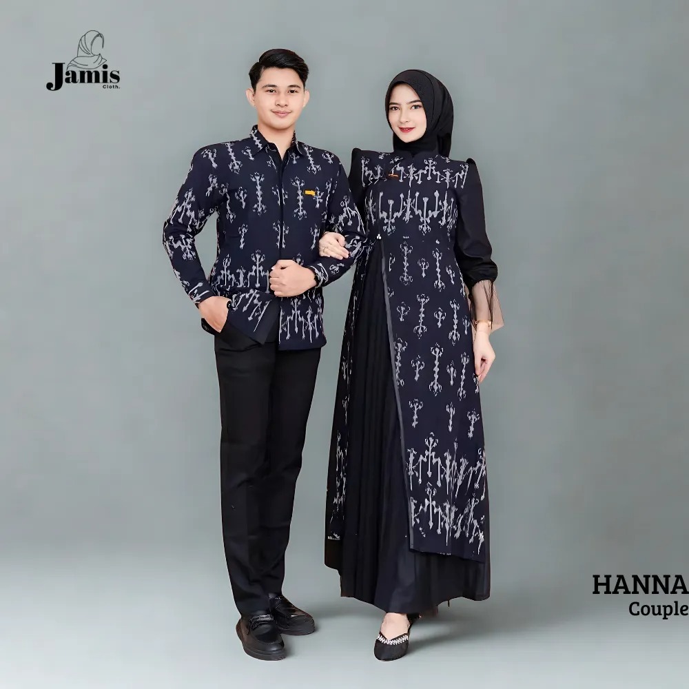 Jamis - Set Baju Couple Gamis Dress Kemeja Tenun Kondangan Nikahan Simpel Mewah Elegan