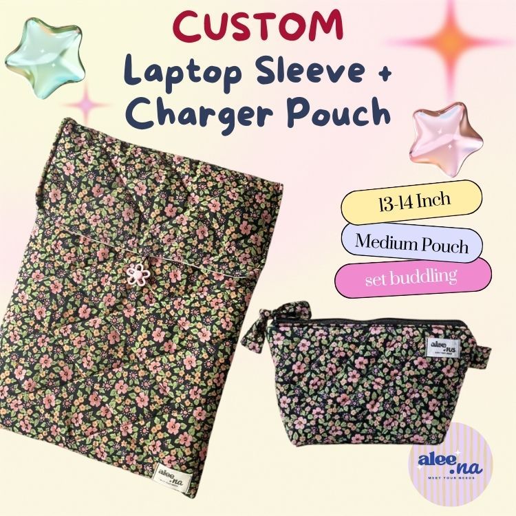 Custom Laptop Sleeve + Charger Pouch | Set Bundling 13–14 Inch & Multipurpose Medium Pouch, Travel, 