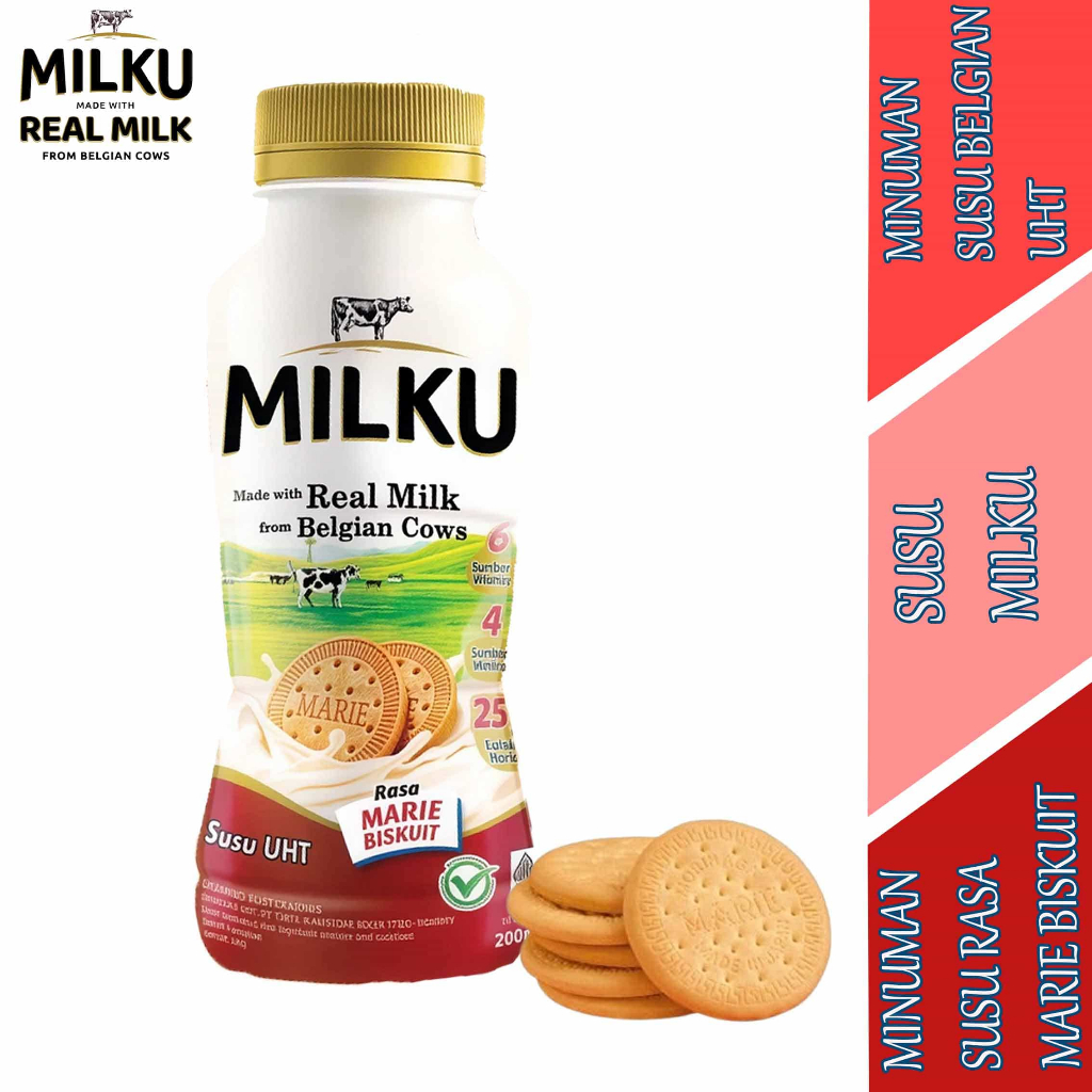 Minuman Susu Rasa Marie Biskuit - Susu Milku - Minuman Susu Belgian UHT - 200ml