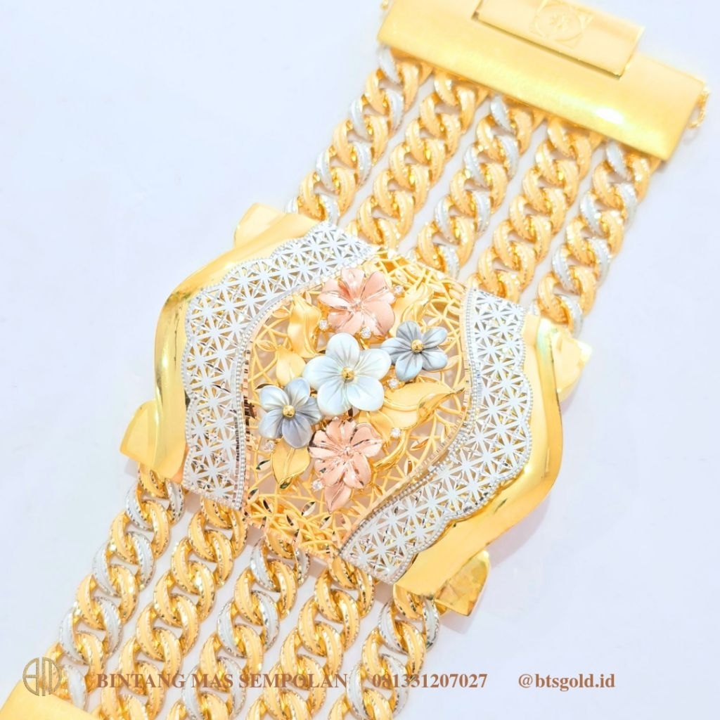 Gelang Rante Rolex Dubai Sisik Naga Emas Muda Dengan Dilengkapi Batu Permata