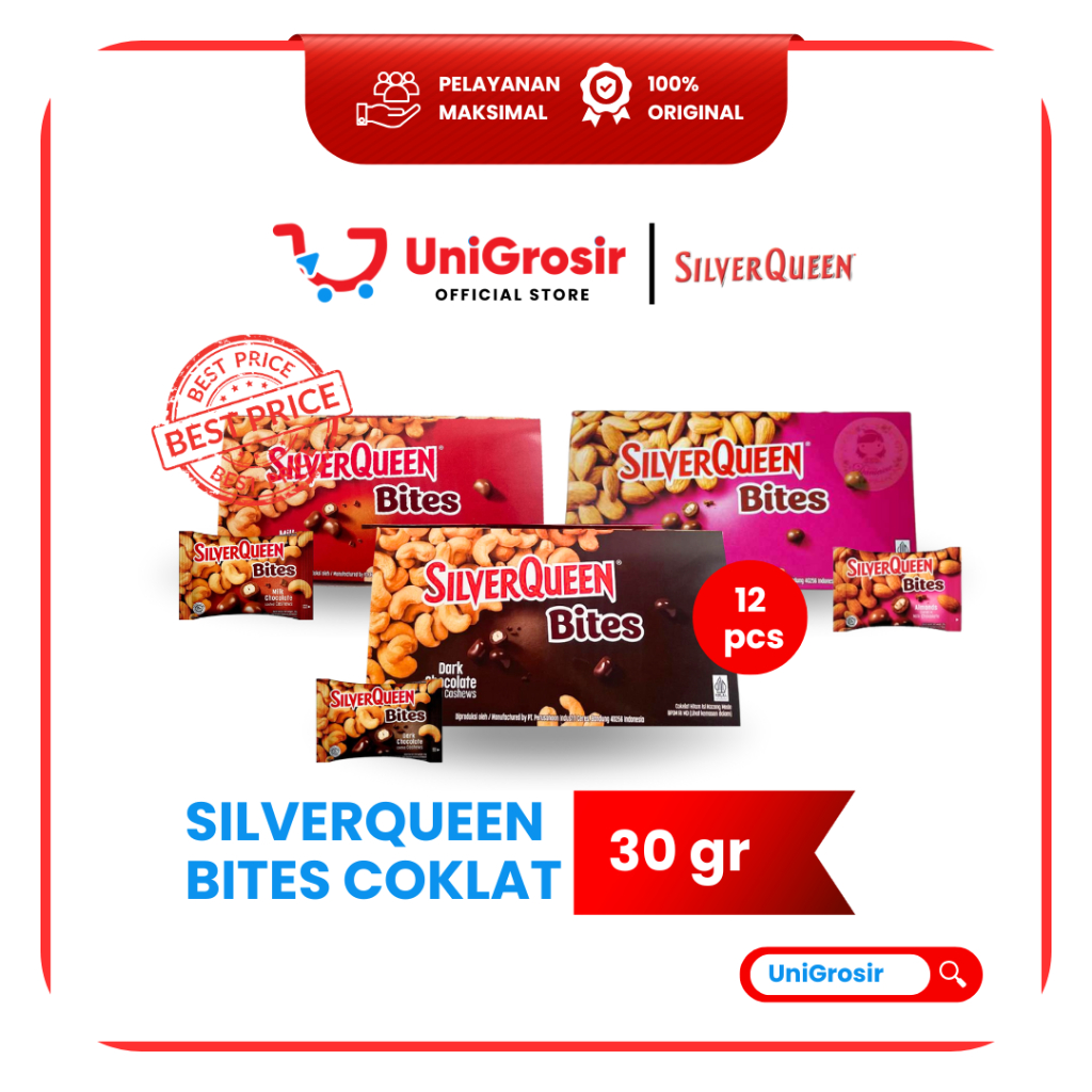 [UniGrosir] SILVER QUEEN BITES COKLAT DARK CASHEW ALMOND CHOCOLATE ~ 30 g x 12 pcs BOX