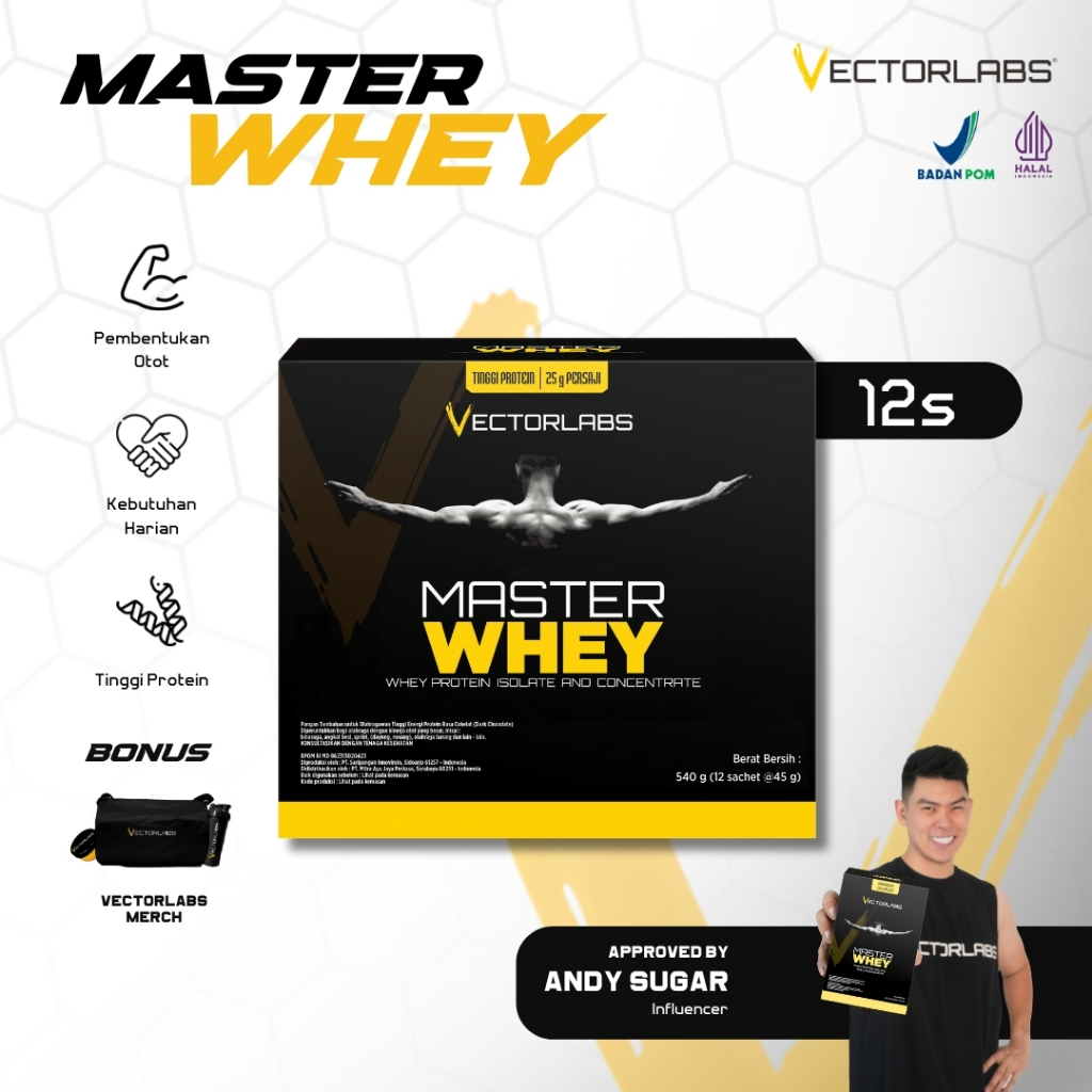 VECTORLABS Master Whey Box 12 Sachet - Whey Protein Concentrate - Susu Fitness