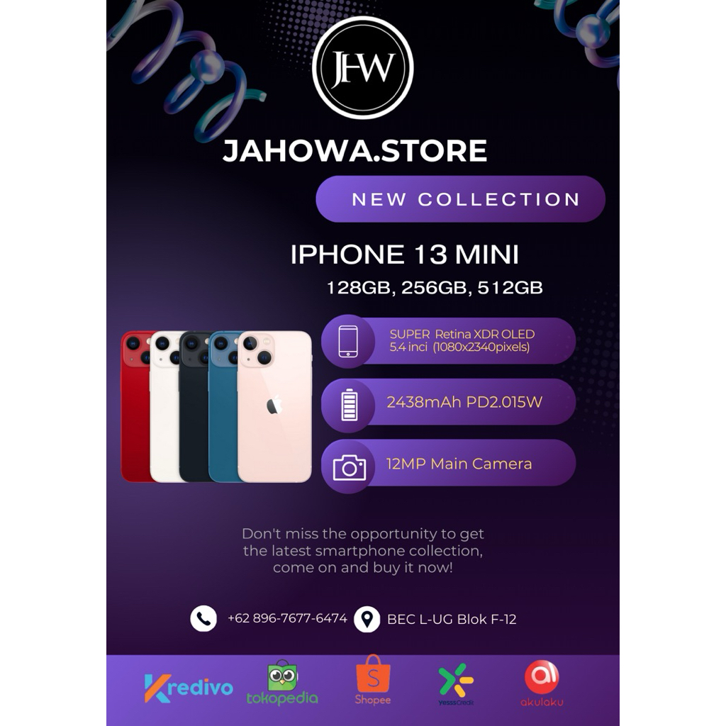 IPHONE 13 MINI IBOX 128GB GARANSI RESMI FULLSET :FREE TG,CASE,ADAPTER