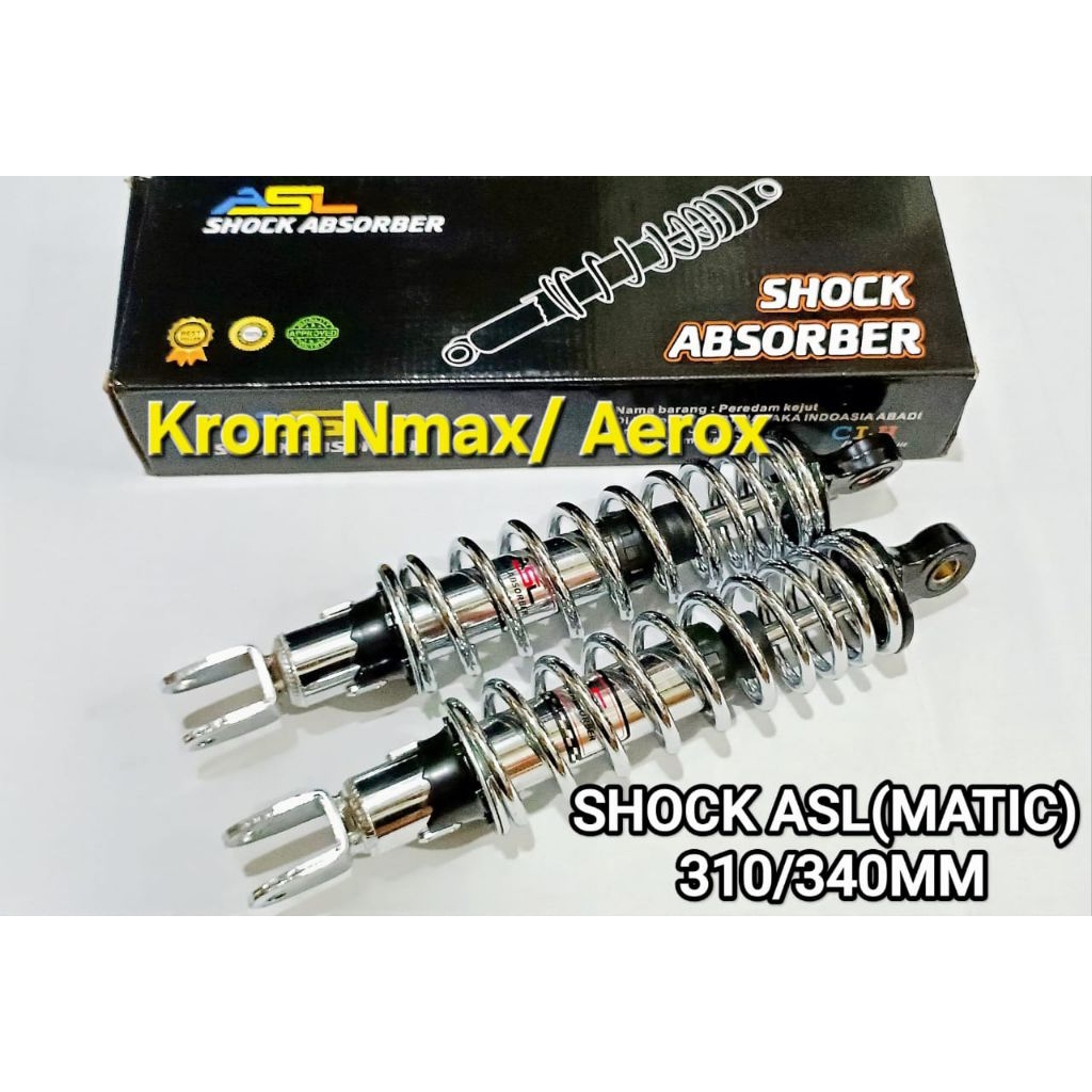 SHOCKBREAKER BELAKANG MATIC ASL 310/340MM CROME NON TABUNG(AEROX, NMAX, NOUVO.