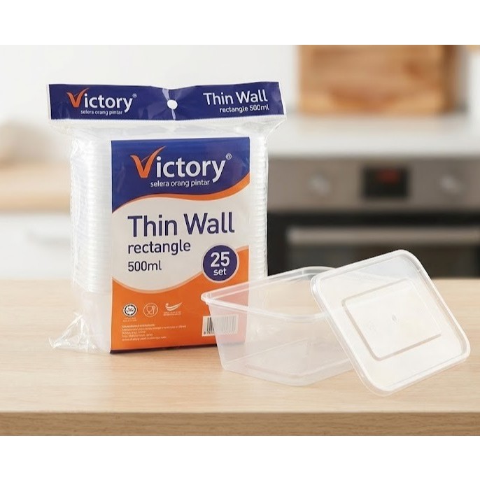Wadah Makanan 500ml Victory Thin Wall – Tempat Lauk Plastik Food Grade Isi 25 Set Anti Bocor