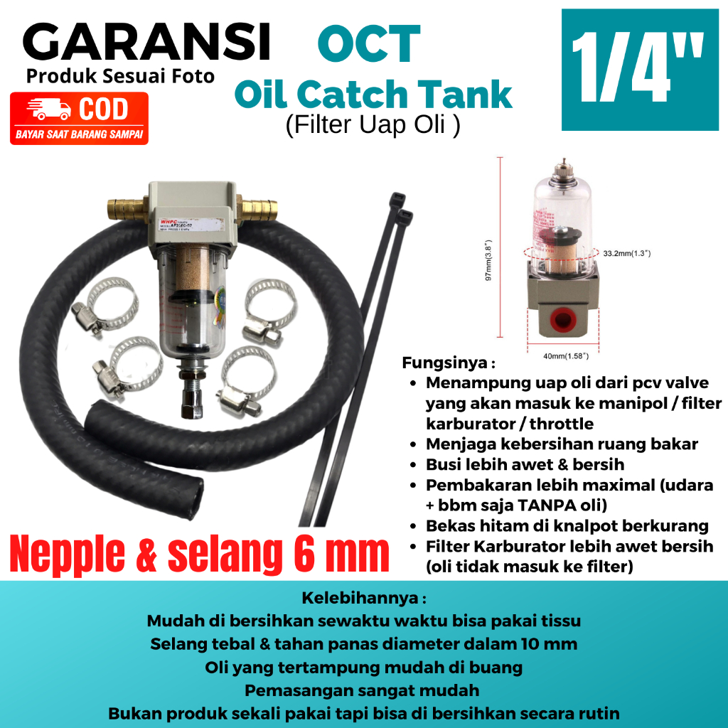 OCT 6 mm Filter Uap Oli Mesin OCT Oil Cath Tank Variasi Sparepat Mobil Penampung Uap Oli Mesin Separ