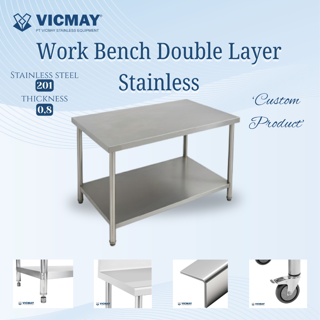 (Meja Stainless) Vicmay Work Bench Stainless 201 ketebalan 0,8mm, Meja Dapur Serbaguna