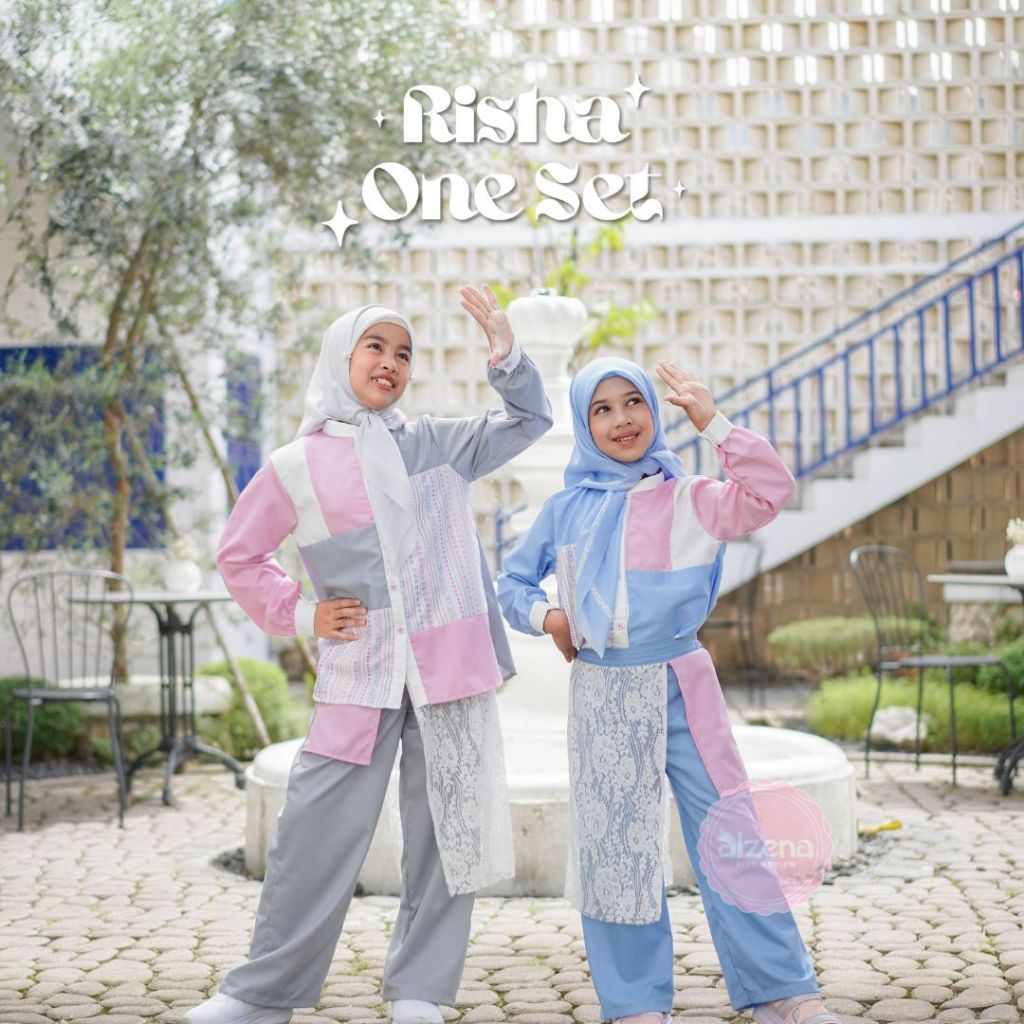 Alzena Kids Moslem - Baju Lebaran Anak Perempuan Risha One Set | Busana Muslim Anak Kekinian & Elega