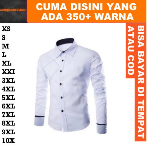 READY STOCK REALPIC GRAYWOLF Hem Cowok Jumbo Kemeja Pria Big Size Panjang Polos Garis Garis PUTIH X 