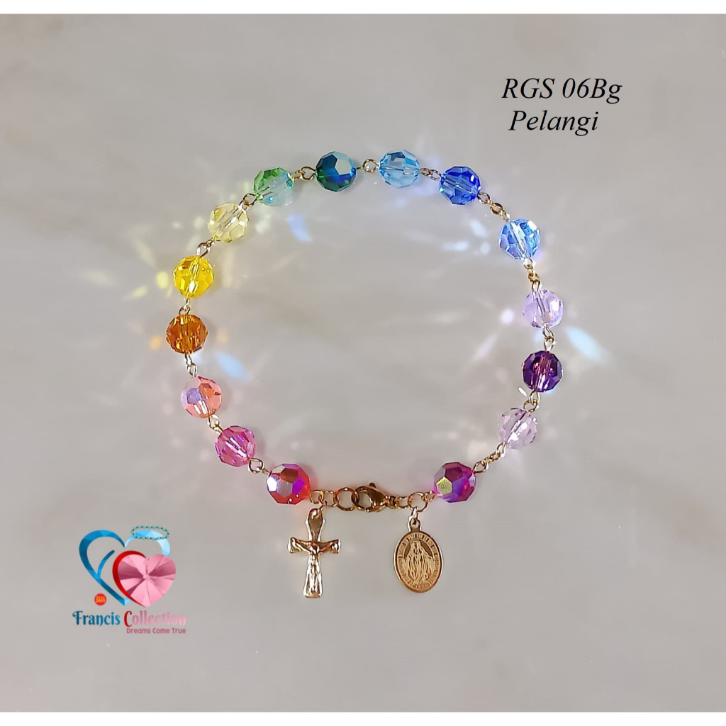 Francis Collection. RGS 06Bg. Gelang Rosario Kristal Swarovski Austria Lapis Emas. Model Bulat 8mm