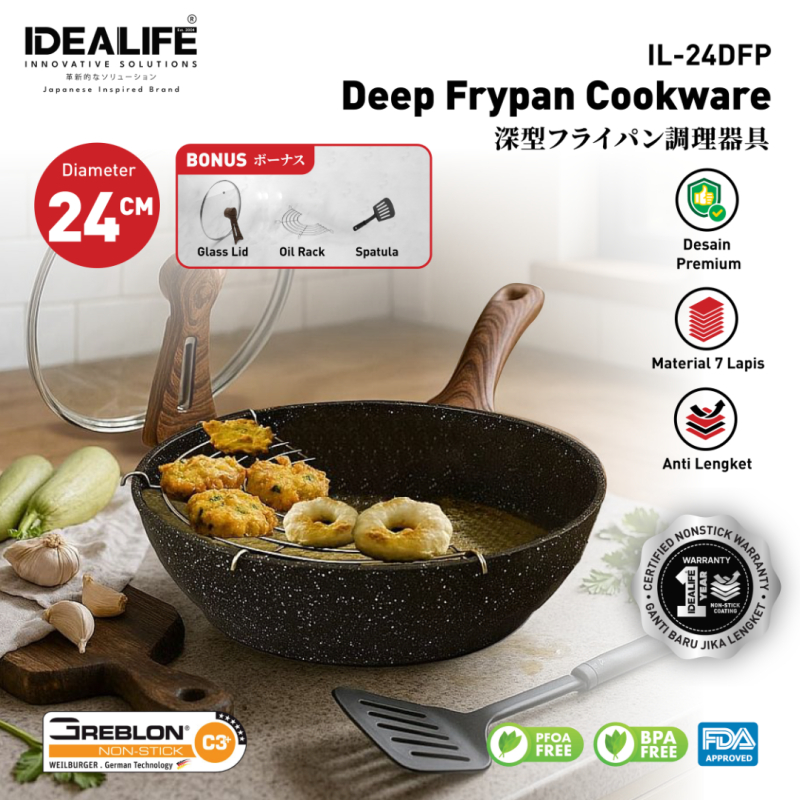 IDEALIFE - Deep Frypan Cookware - Panci Penggorengan (24cm) - IL-24DFP