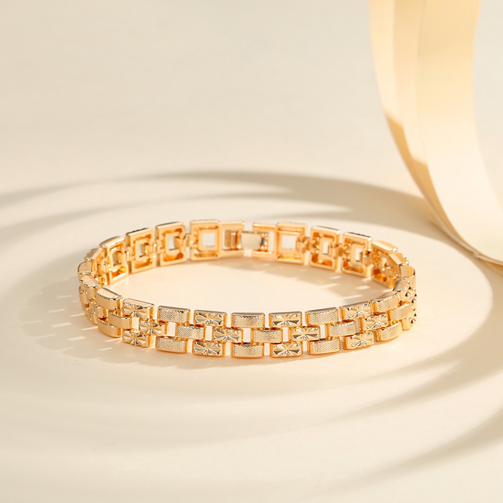 Lanme Jewelry Gelang Desain Tali Jam Tangan Tangan Titanium  Fashion Lapis Emas Gelang Rantai TX082