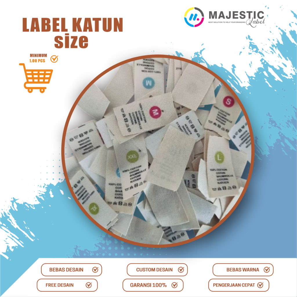 READY 100 pcs ready label size katun 2 warna/ s,m,L,XL, XXL/ label size label baju