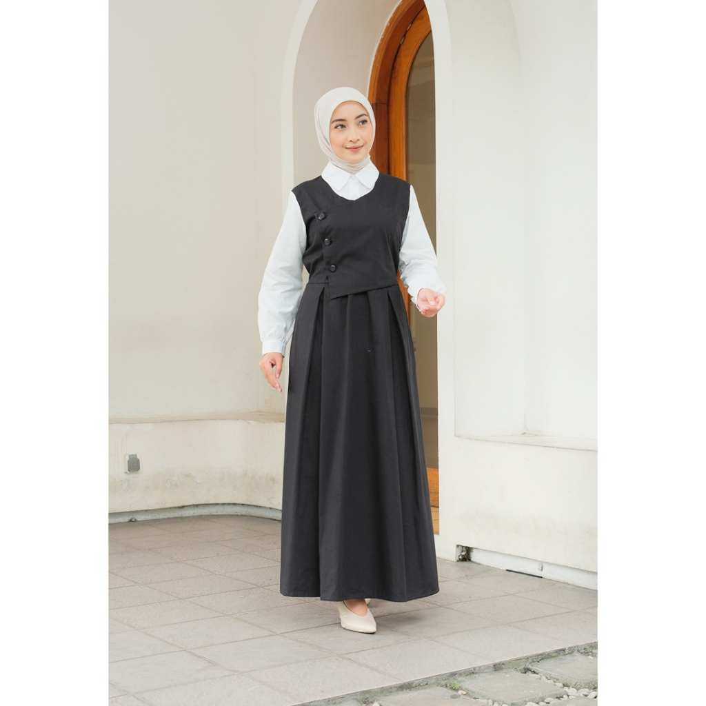 Sekido | Azmya Gamis | Gamis lebaran Gamis Hitam Putih Big Size Kekinian