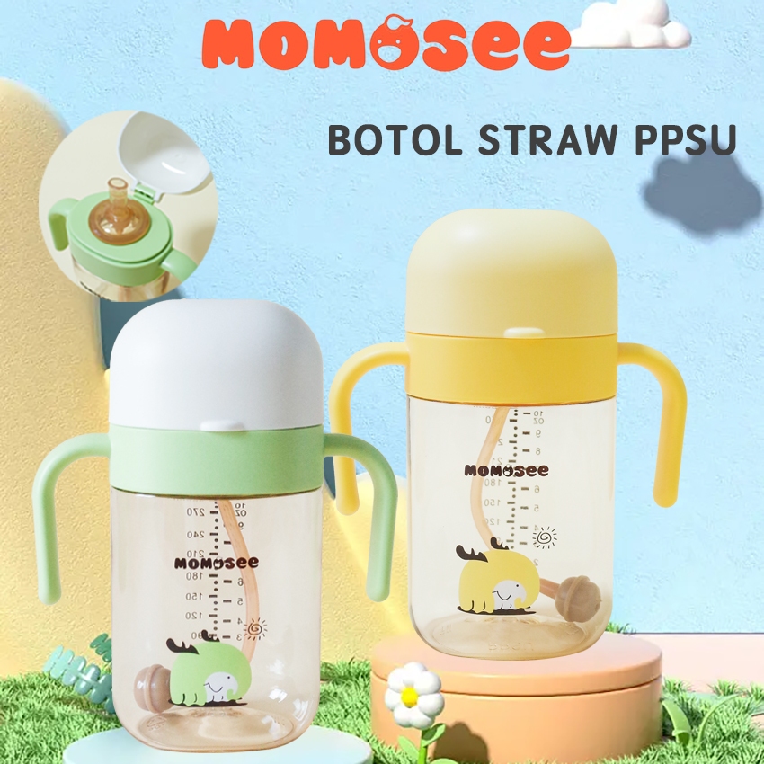 Momosee Botol Minum Sedotan Anak Botol Minum Bayi Training Bottle PPSU Straw Cup 300ml BPA Free BB50