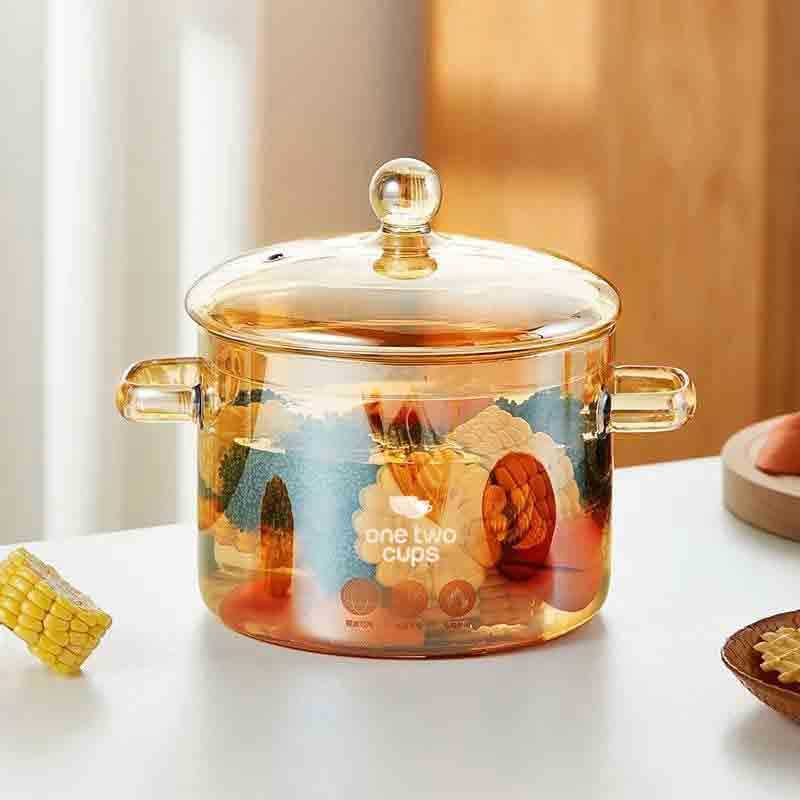 Panci Kaca Tahan Panas dan Api Glass Cooking Pot Borosilicate - One Two Cups