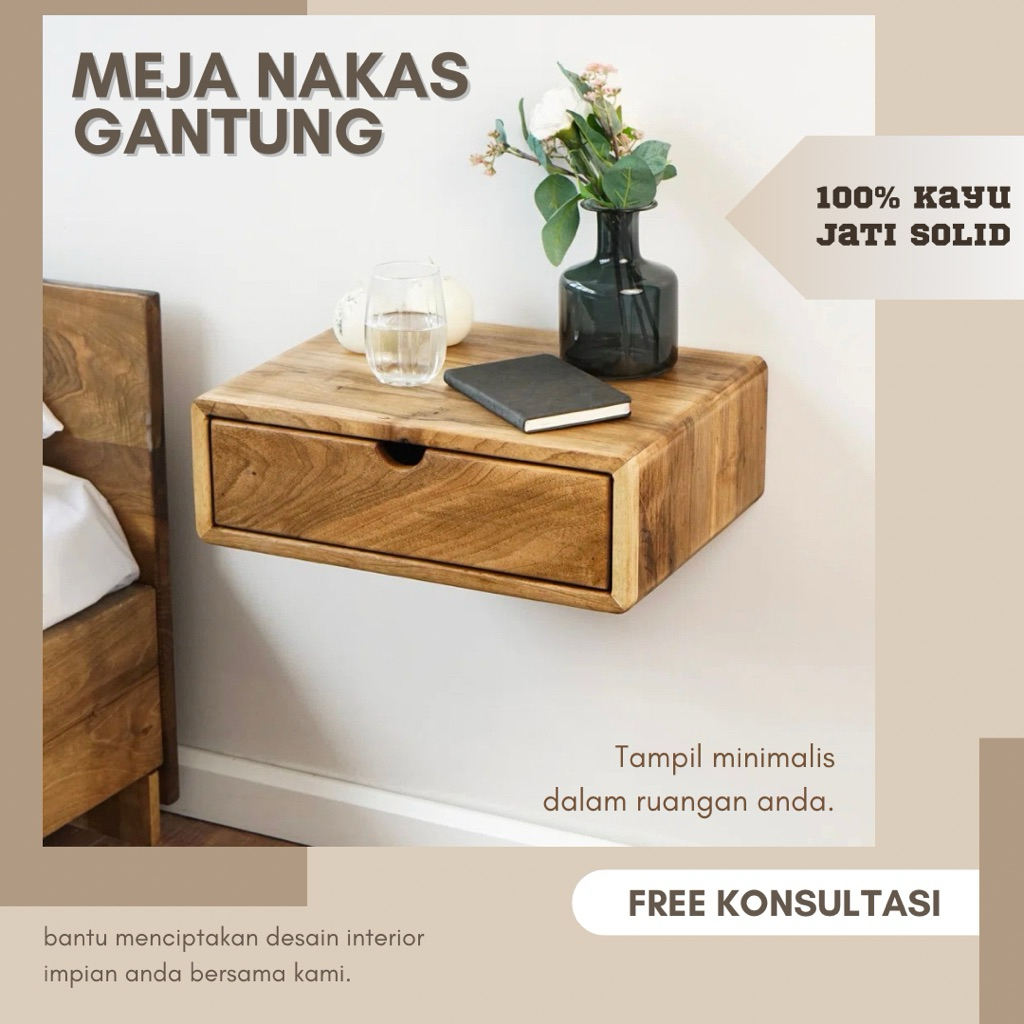 bedside table meja nakas gantung kayu jati laci penyimpanan / furniture Jepara